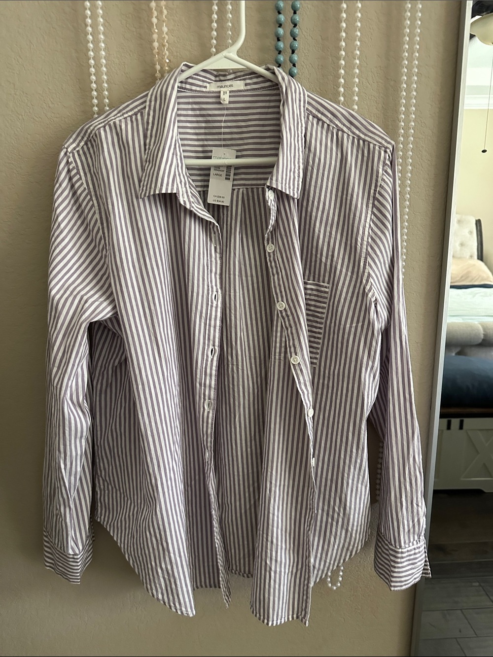 Women’s Striped Button-Up Shirt in Light Purple/White